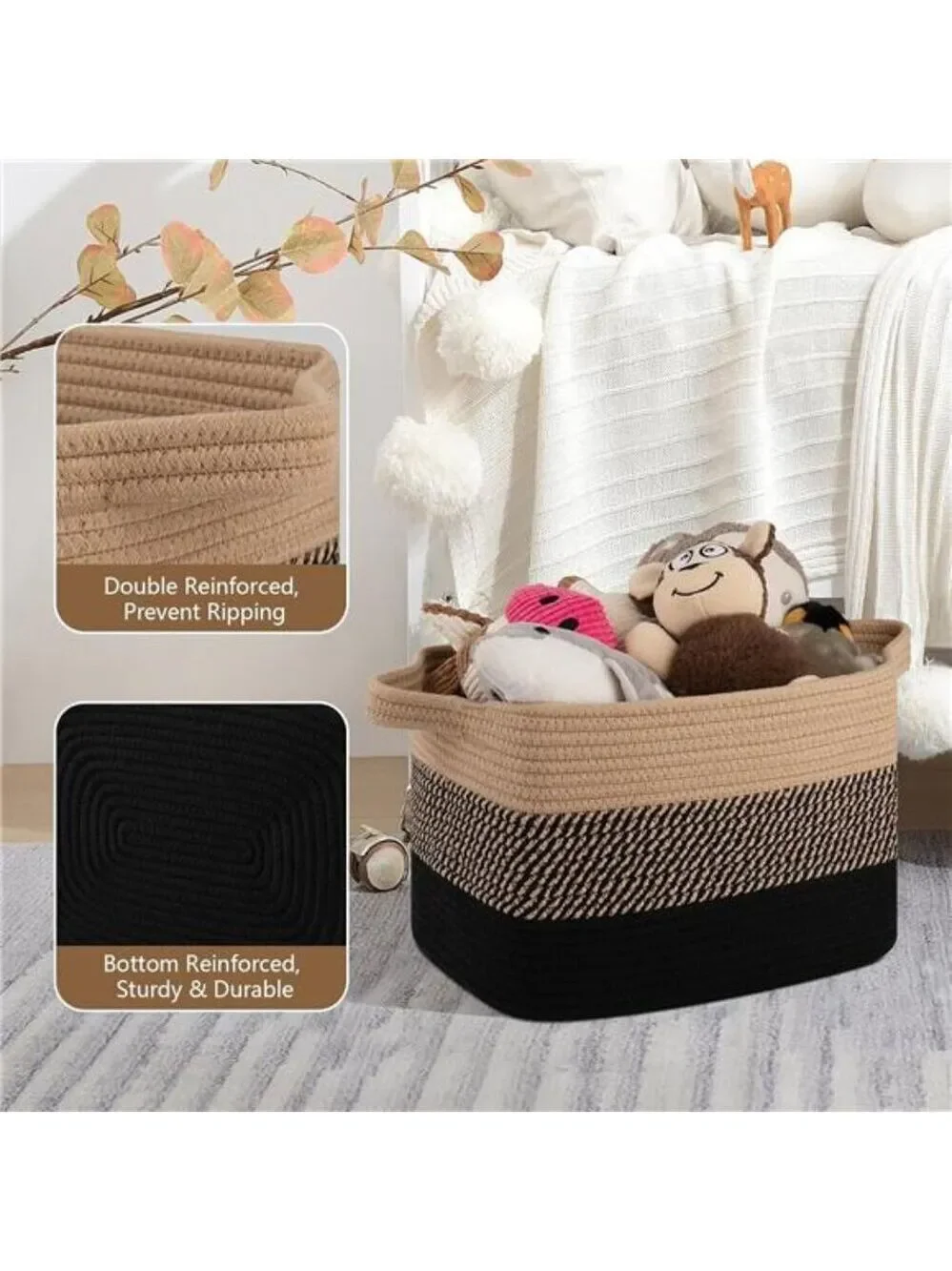 Storage Basket for Organizing Woven Rectangle Bin for Closet Nursery